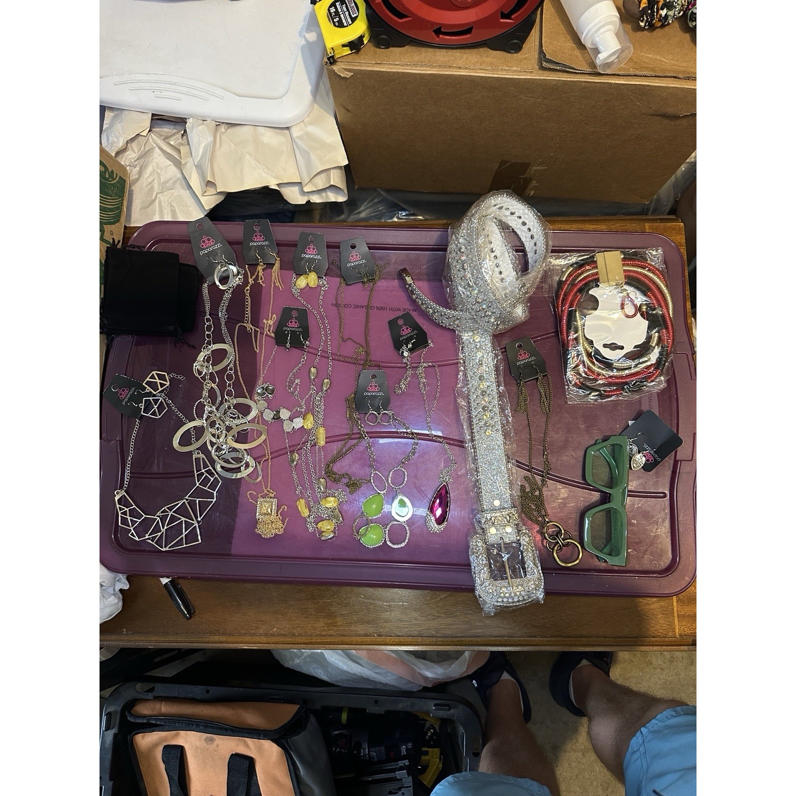 Costume Jewelry Lot 9 Paparazzi Necklaces Bracelets Rhinestone Belt  More